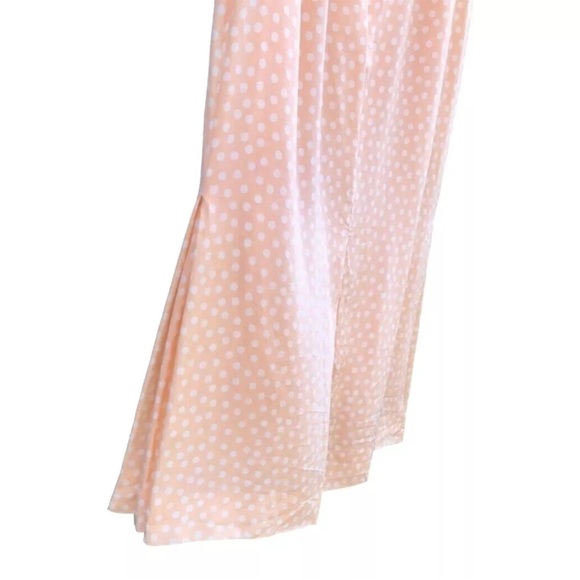 🇫🇷 Vtg 80s 90s Alan Austin Silk Polka Dot Peach Pink Trumpet Hem Midi Skirt | M - Picture 1 of 13